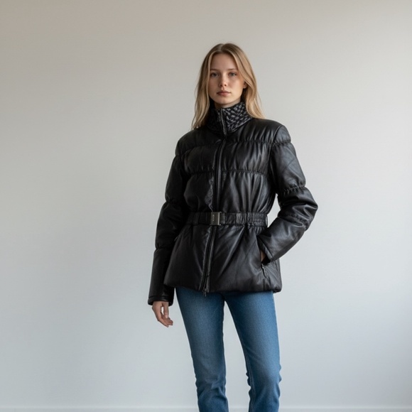 Vintage Black Soft Leather Danier Down Filled Puffer Jacket, Size Small - Picture 6 of 6